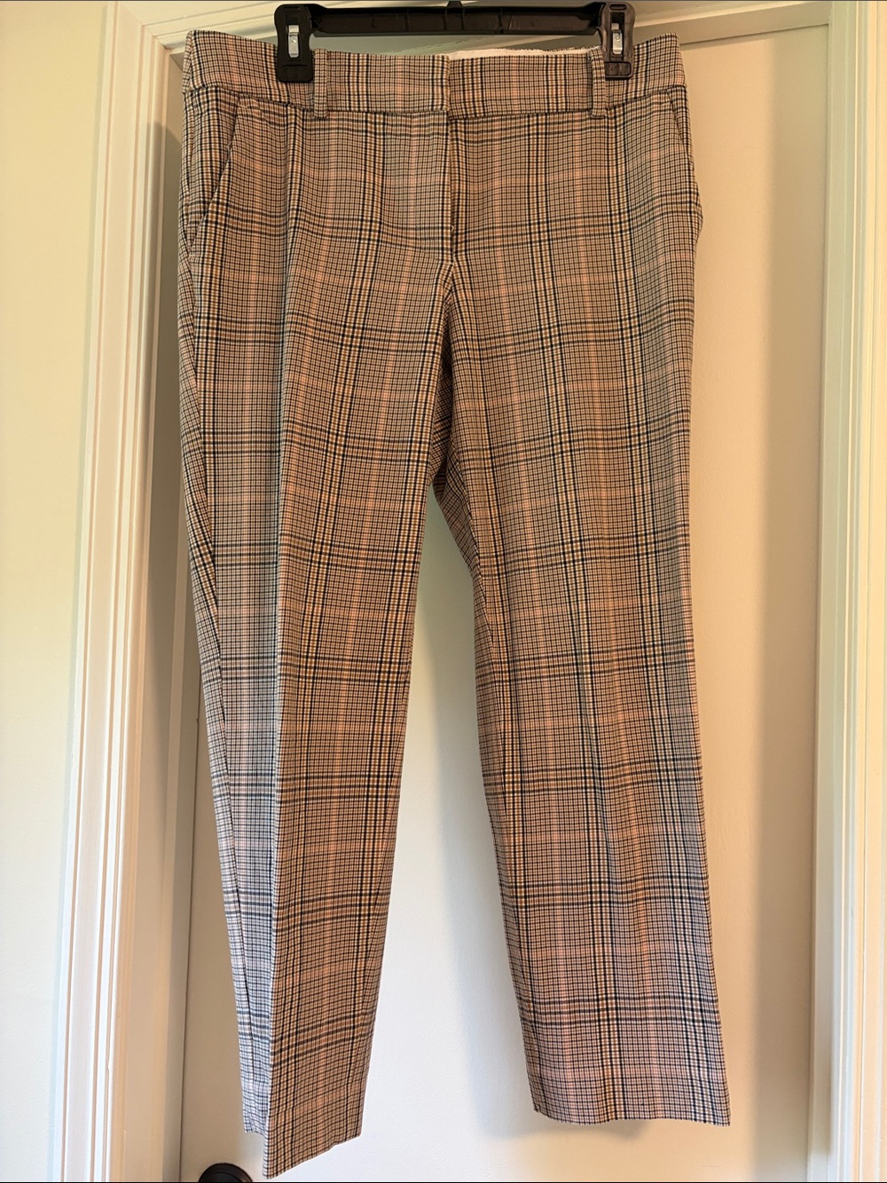 Talbots Hampshire Women's Straight-Leg Plaid Pants in Beige and Black